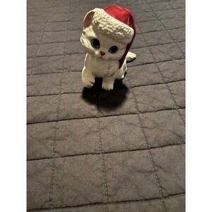 Vintage Norcrest Christmas Santa Hat Cat Figurine Japan X440 White Blue Eyes